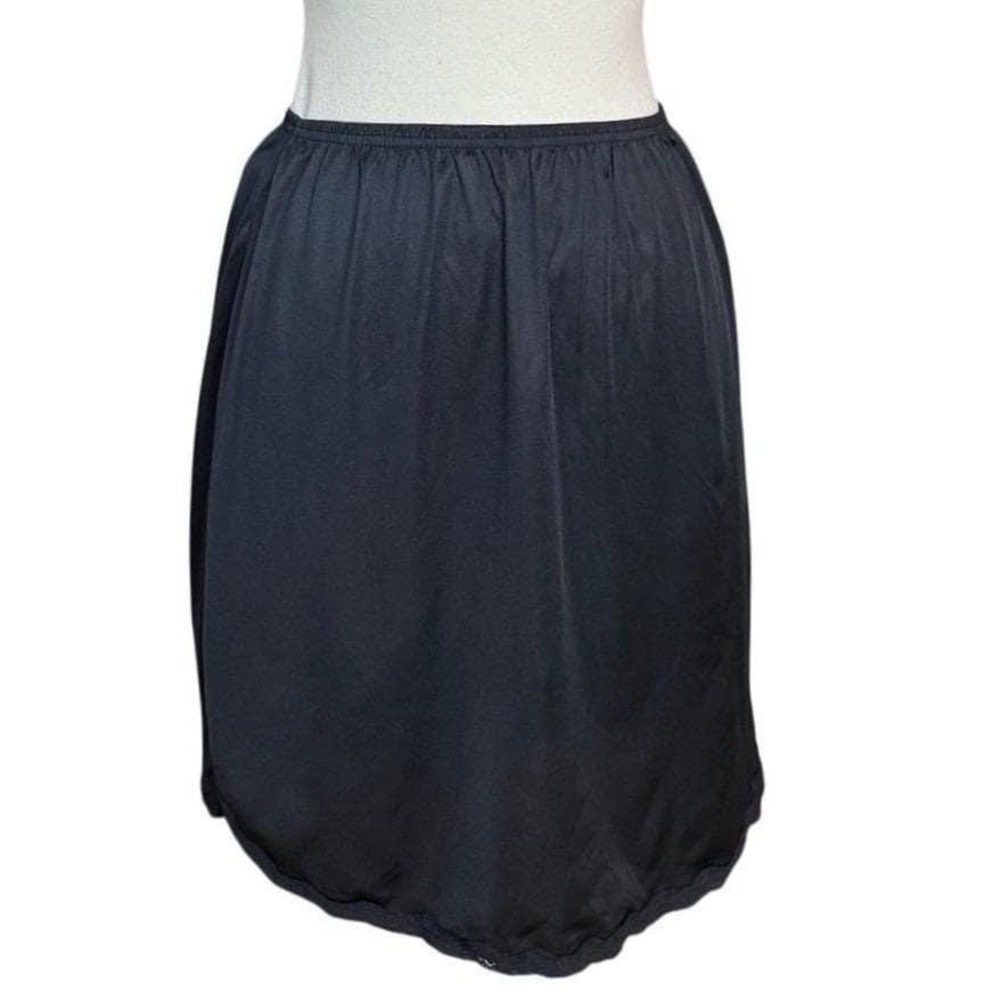 Vintage 90's minimalist Small Black Short Slip Skirt Lace Trim - 90's goth